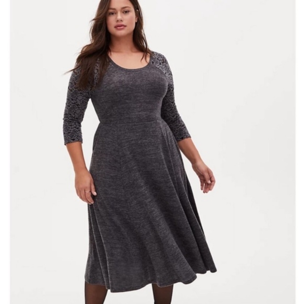 Torrid Soft Plush grey with lace skater dress